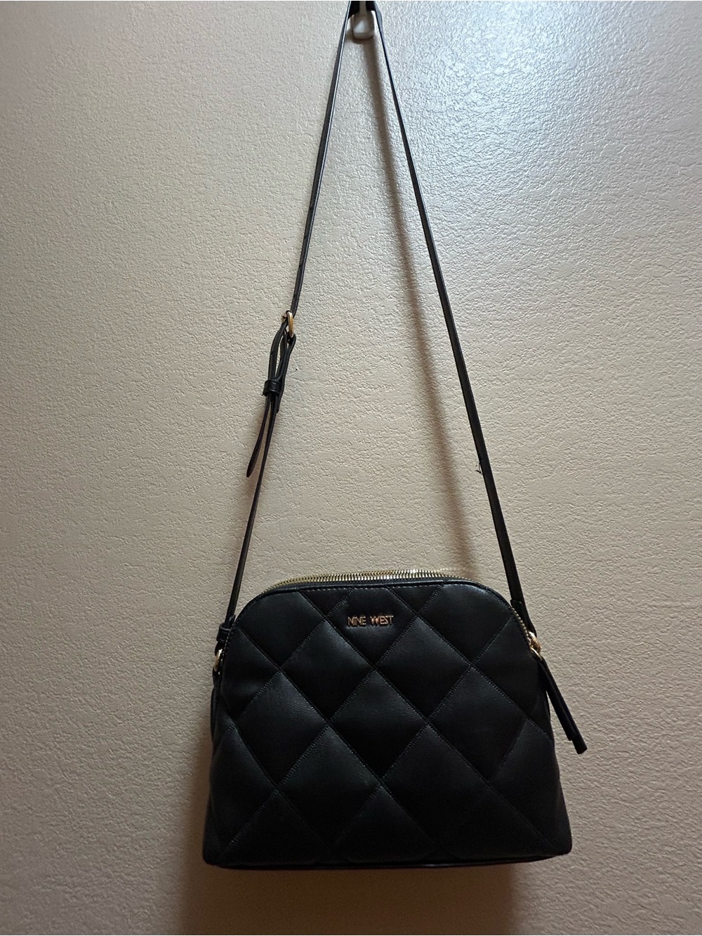 Nine West Sidonie Black Quilted Dome Crossbody  Shoulder Bag